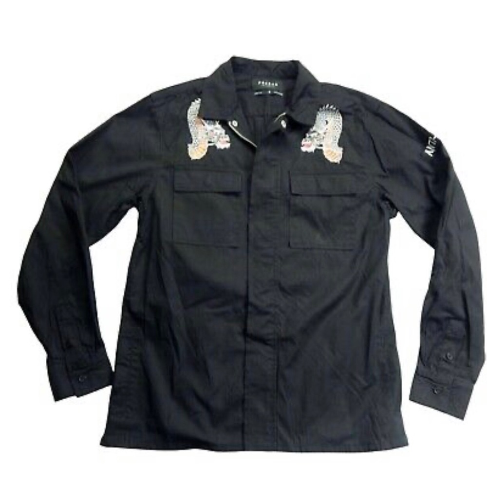 PacSun” Anti-You” Dragon Embroidered Zipper Light Weight Jacket, LARGE